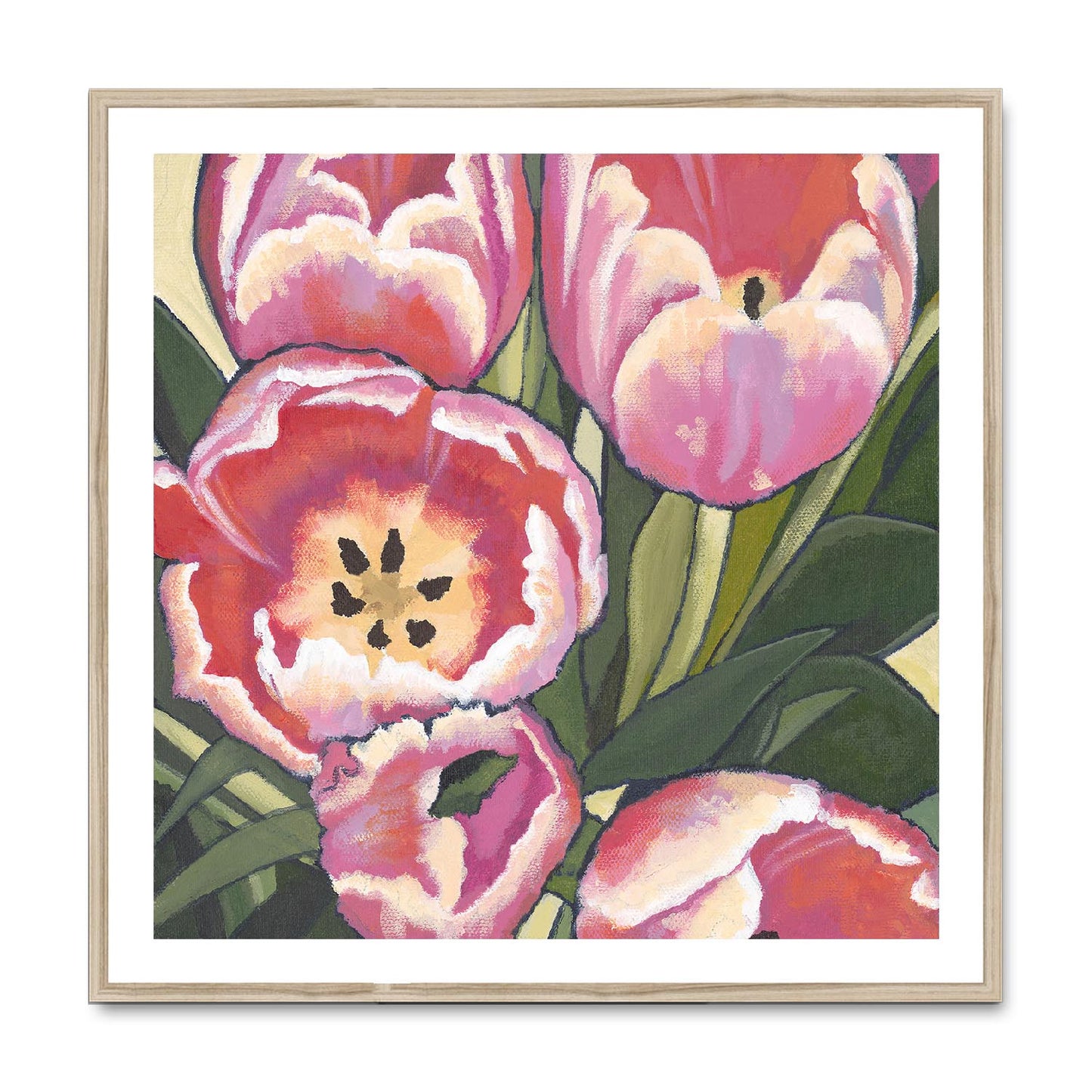 Framed Fine Art Print, Pink Tulips in Acrylic, FPS-1080, 24"x24", White Frame