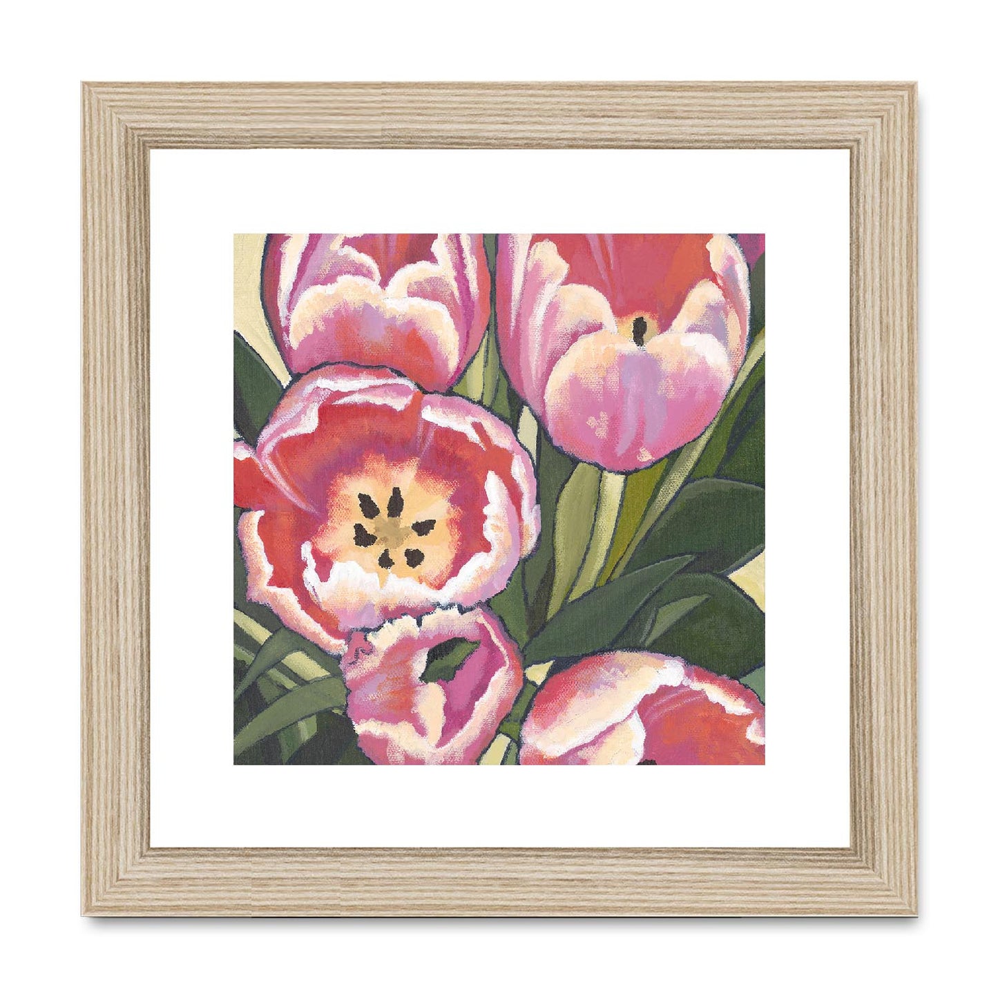 Framed Fine Art Print, Pink Tulips in Acrylic, FPS-1080, 16"x16", White Frame