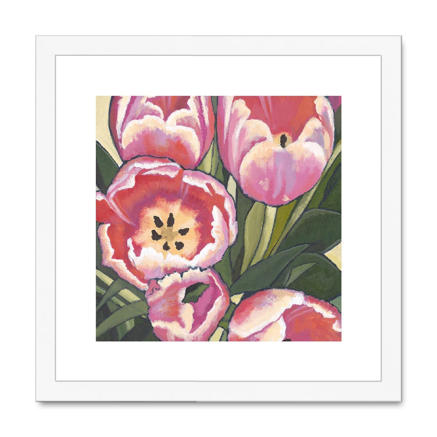 Framed Fine Art Print, Pink Tulips in Acrylic, FPS-1080, 28"x28", Black Frame