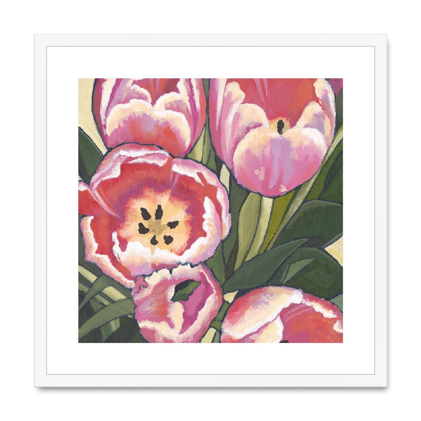Framed Fine Art Print, Pink Tulips in Acrylic, FPS-1080, 28"x28", Natural Frame