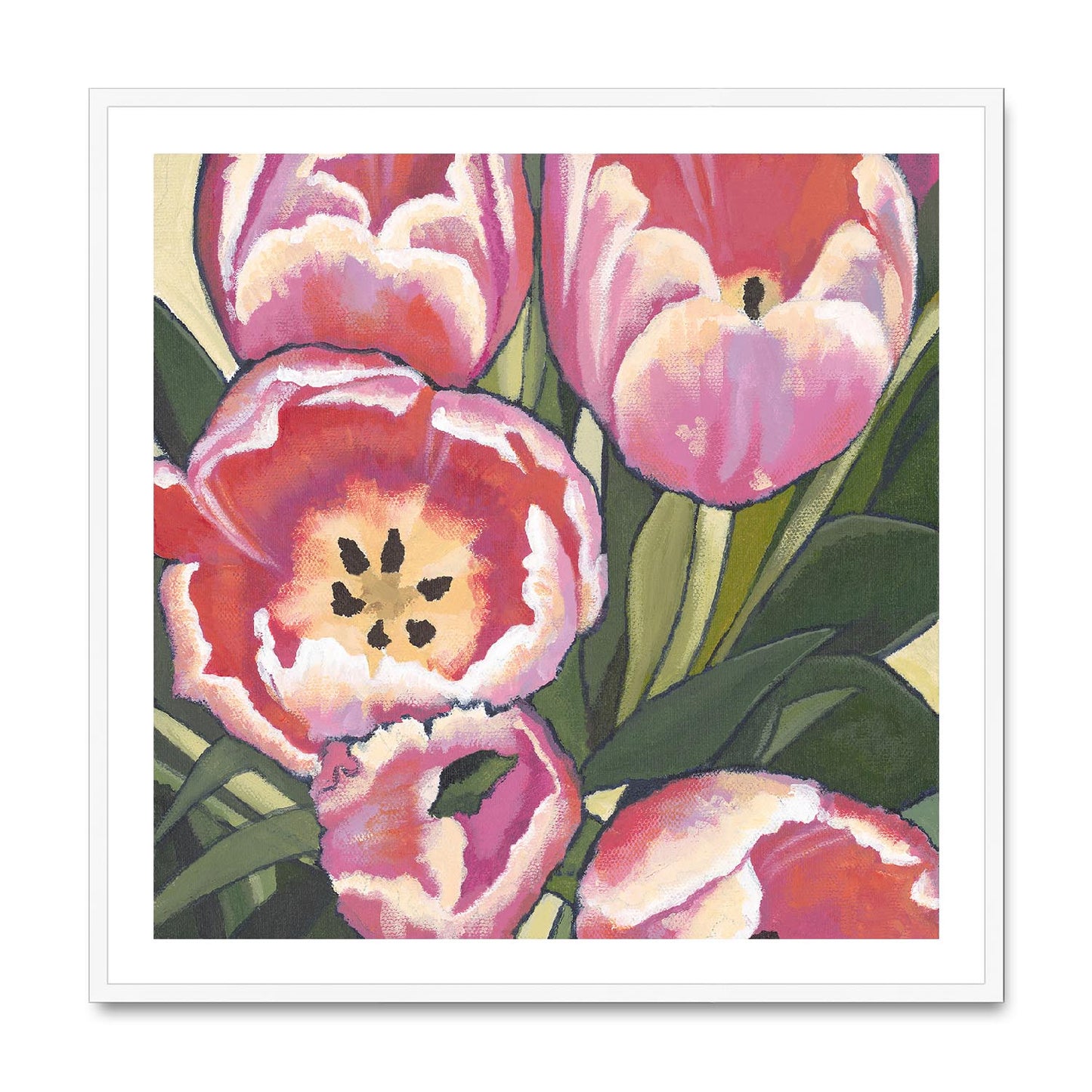 Framed Fine Art Print, Pink Tulips in Acrylic, FPS-1080, 36"x36", Natural Frame
