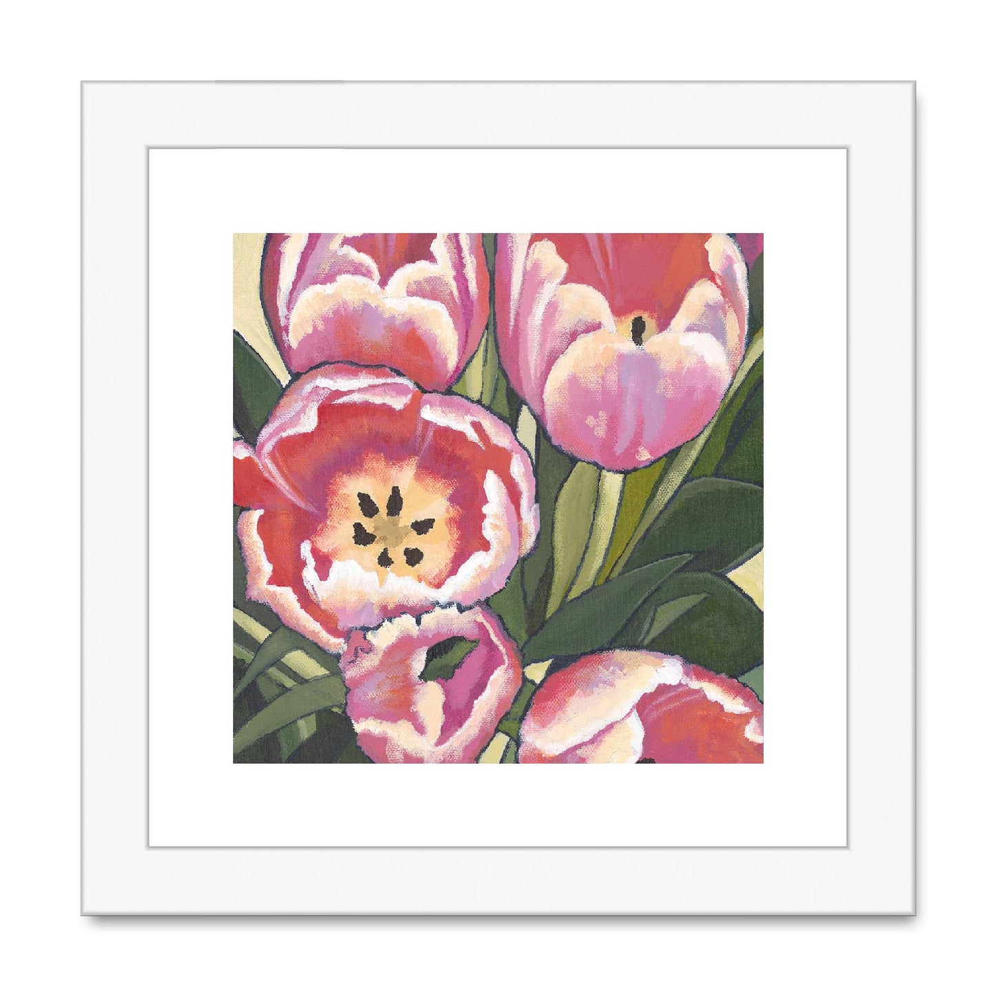 Framed Fine Art Print, Pink Tulips in Acrylic, FPS-1080, 24"x24", Natural Frame