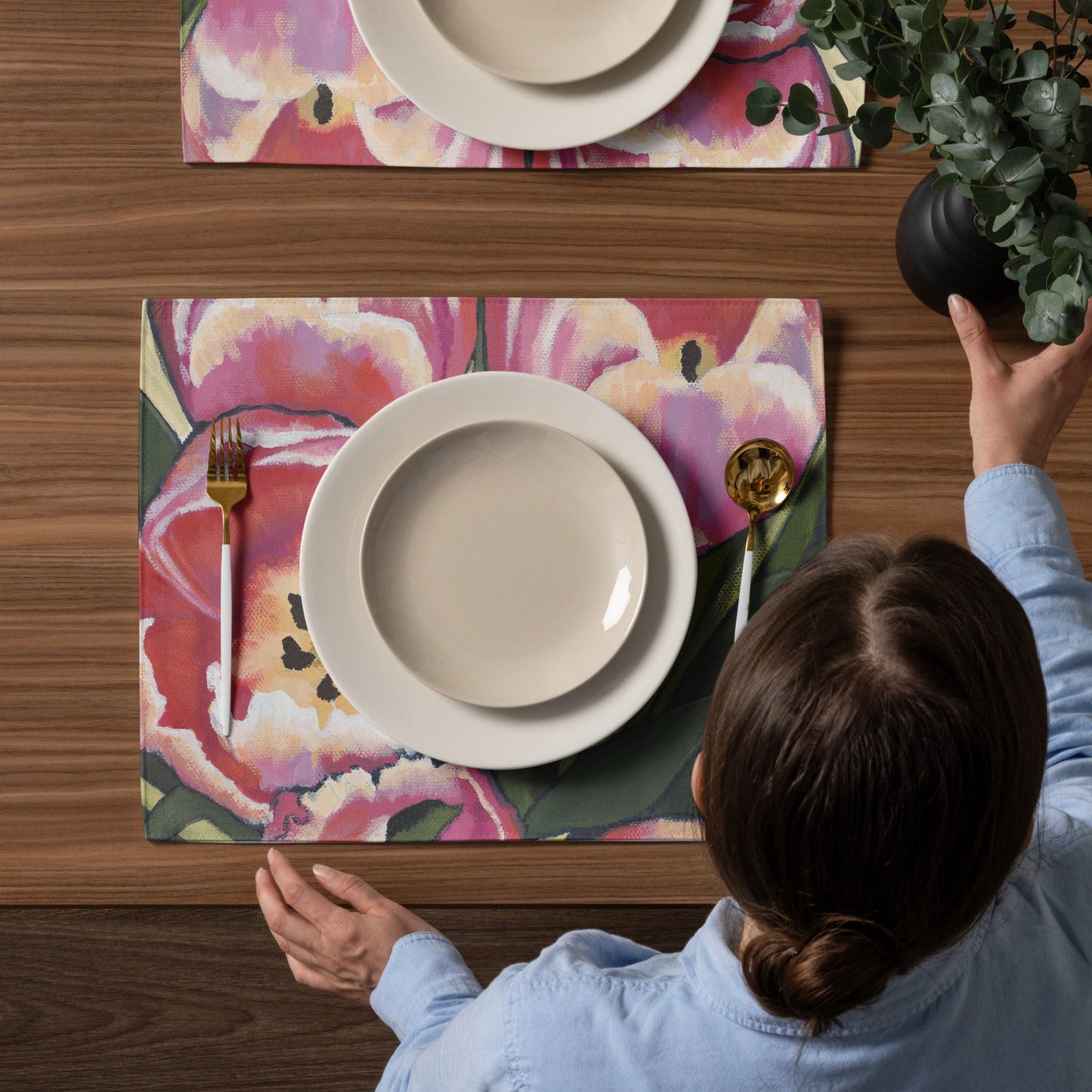 Pink Tulips — Fine Art Polyester Placemats — 4-Pc Set #PSFL-1080