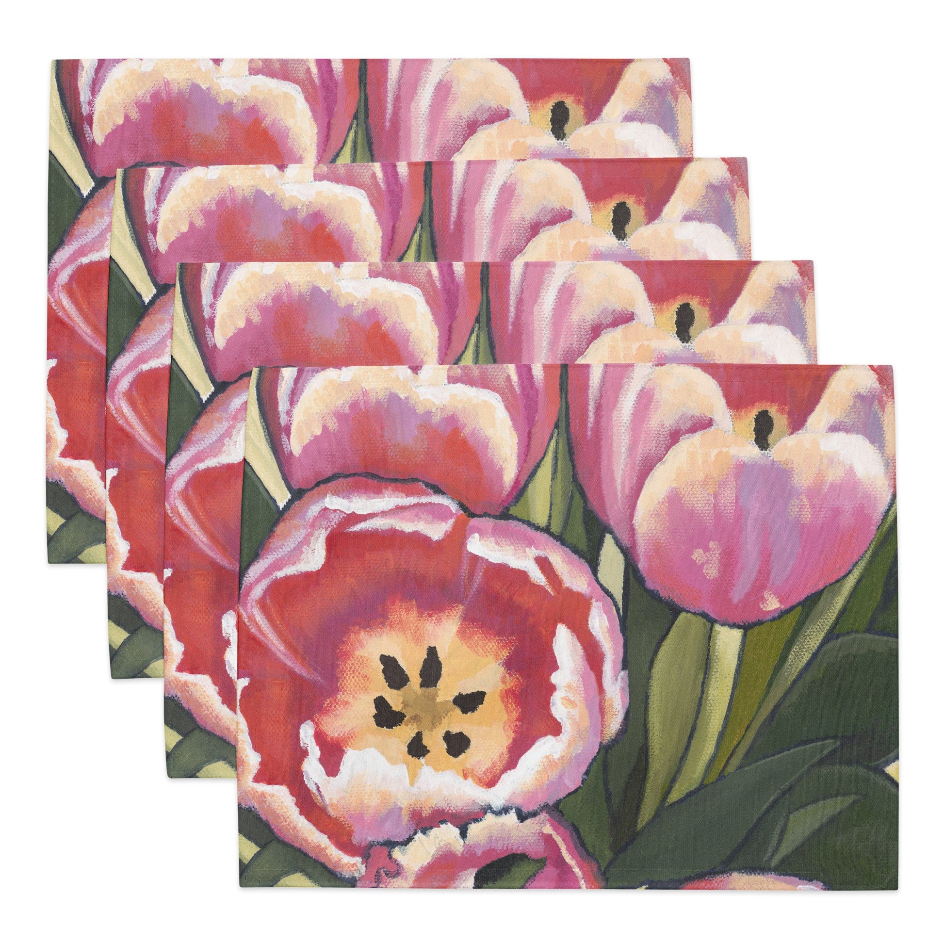 Pink Tulips — Fine Art Polyester Placemats — 4-Pc Set #PSFL-1080