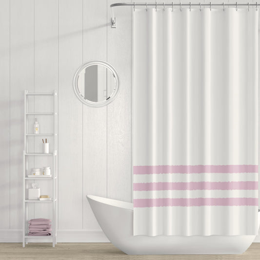 White Shower Curtain with Pale Pink Hand-painted Stripe Print | SC-1081-133