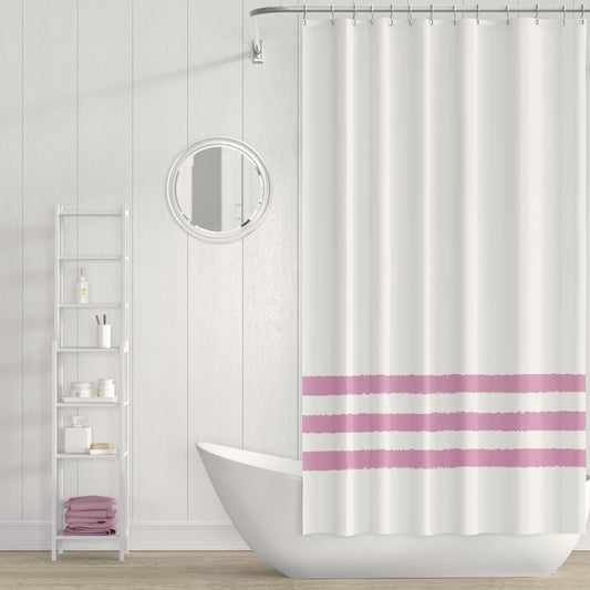 White Shower Curtain with Pink Hand-painted Stripe Print | SC-1081-167