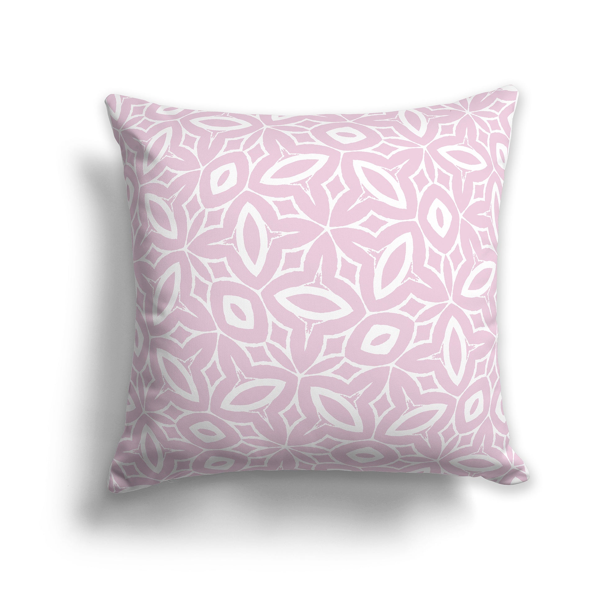 14 inch Throw Pillow with Pale Pink and White Geometric Repeat Pattern