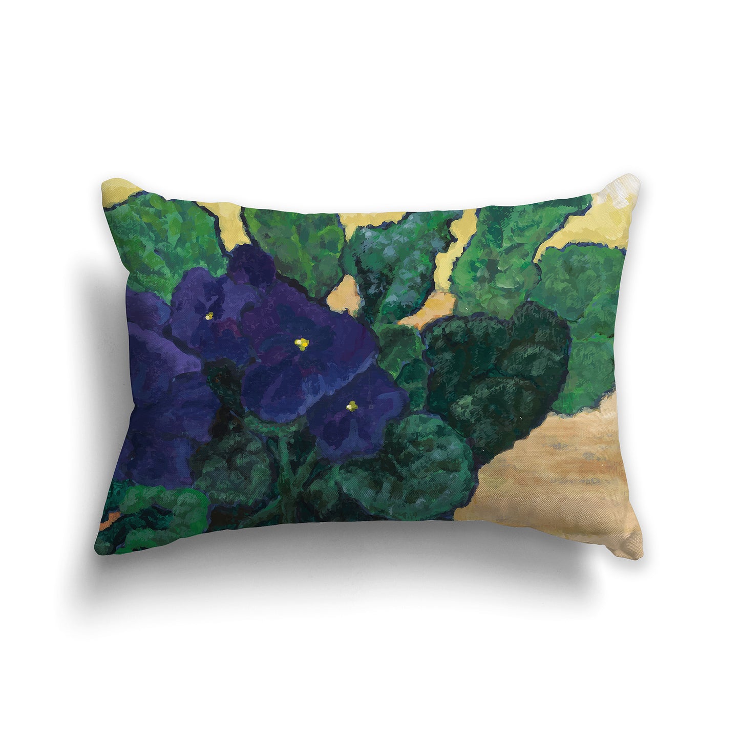 Lumbar Throw Pillow with fine art painting of African Violets