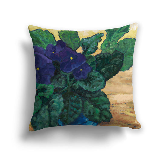 Square Throw Pillow with fine art painting of African Violets
