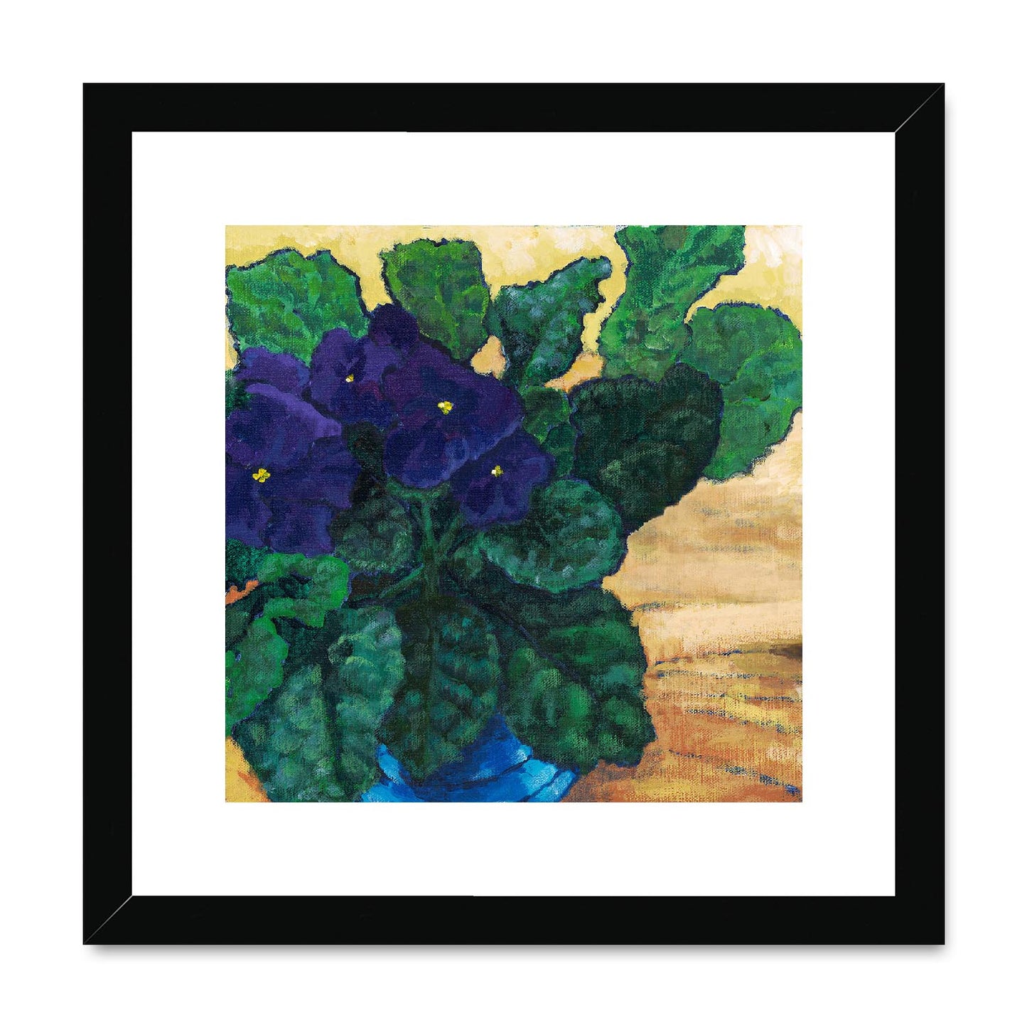 Framed Fine Art Print, White Mat,African Violets in Acrylic, FPS-1090, 12"x12", Black Frame