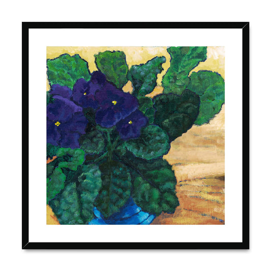 Framed Fine Art Print, White Mat,African Violets in Acrylic, FPS-1090, 24"x24", Black Frame