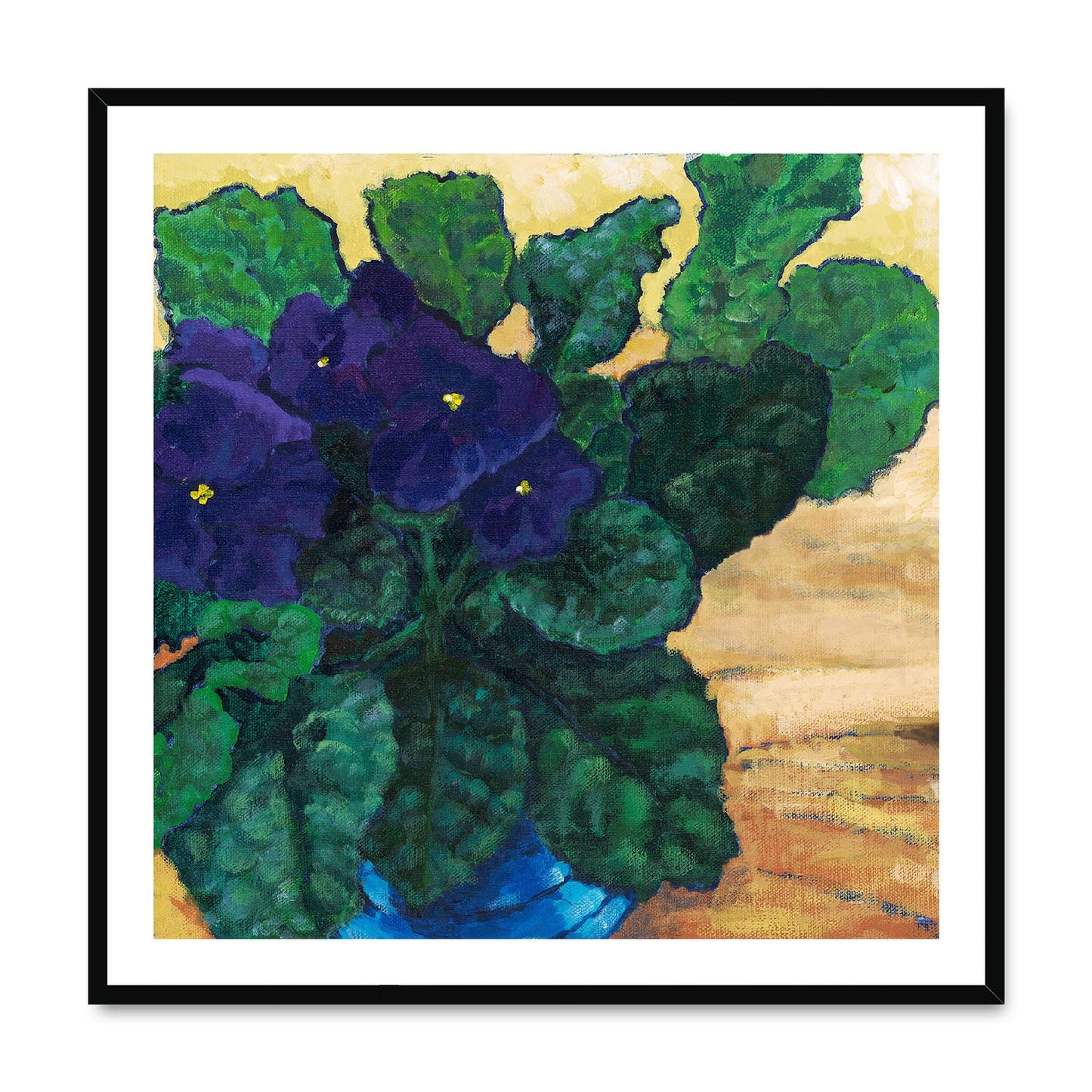 Framed Fine Art Print, White Mat,African Violets in Acrylic, FPS-1090, 36"x36", Black Frame