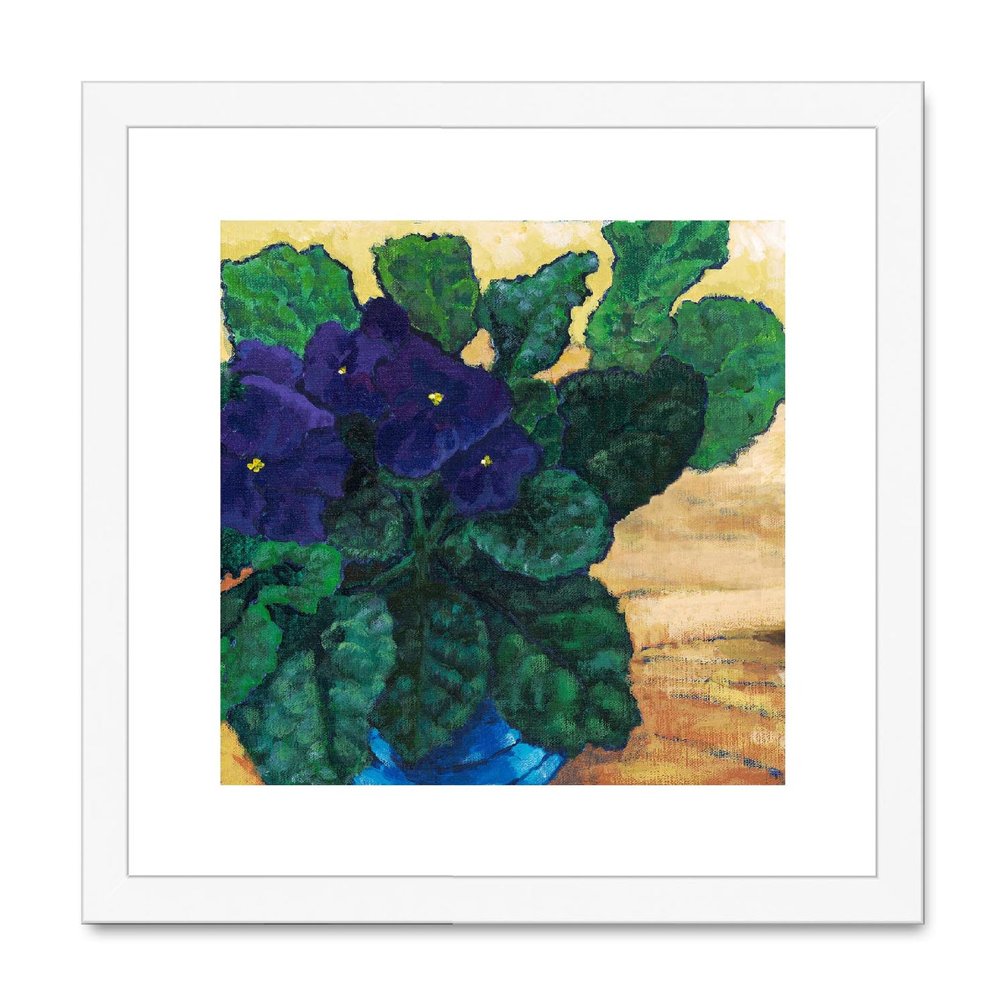 Framed Fine Art Print, White Mat,African Violets in Acrylic, FPS-1090, 12"x12", White Frame