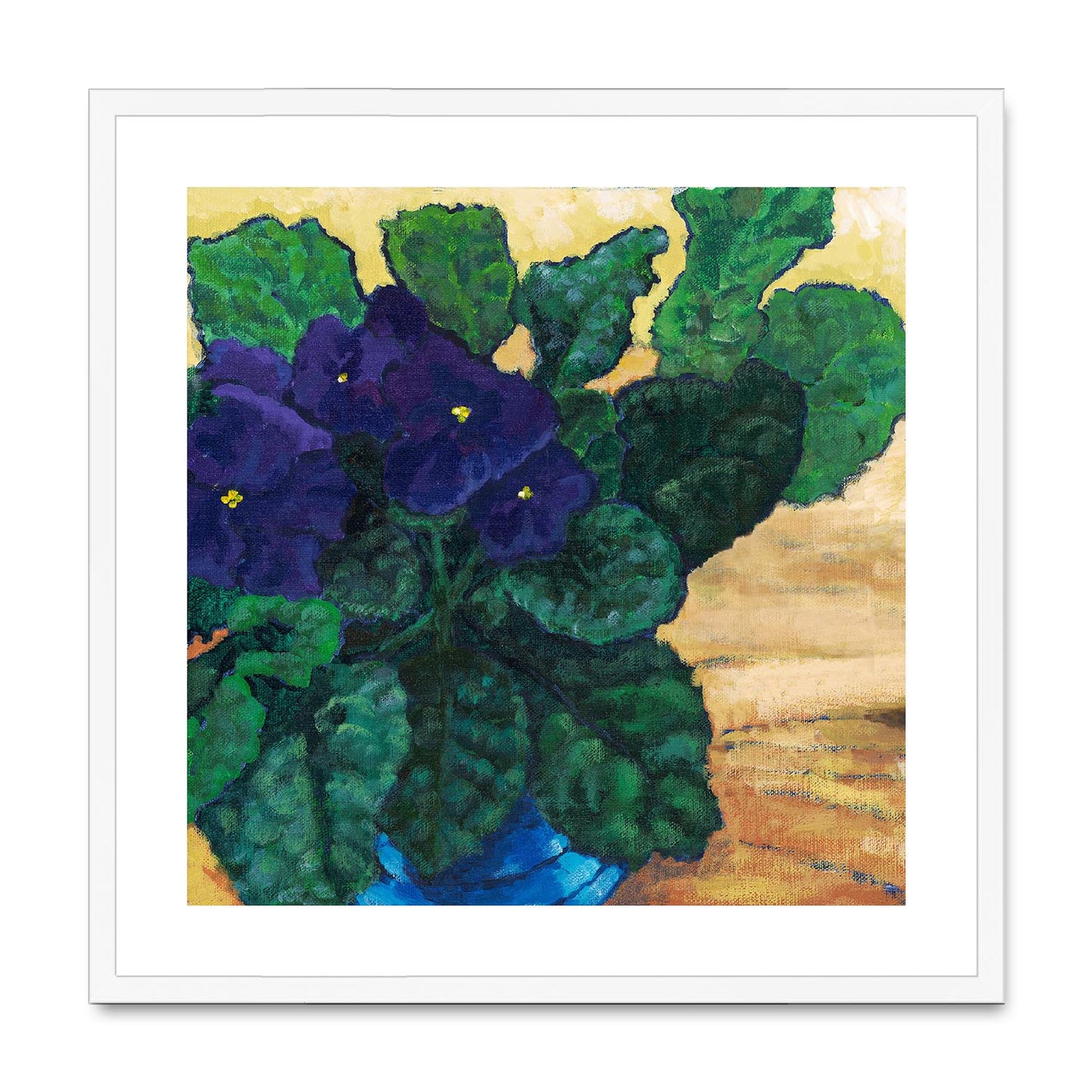 Framed Fine Art Print, White Mat,African Violets in Acrylic, FPS-1090, 24"x24", White Frame