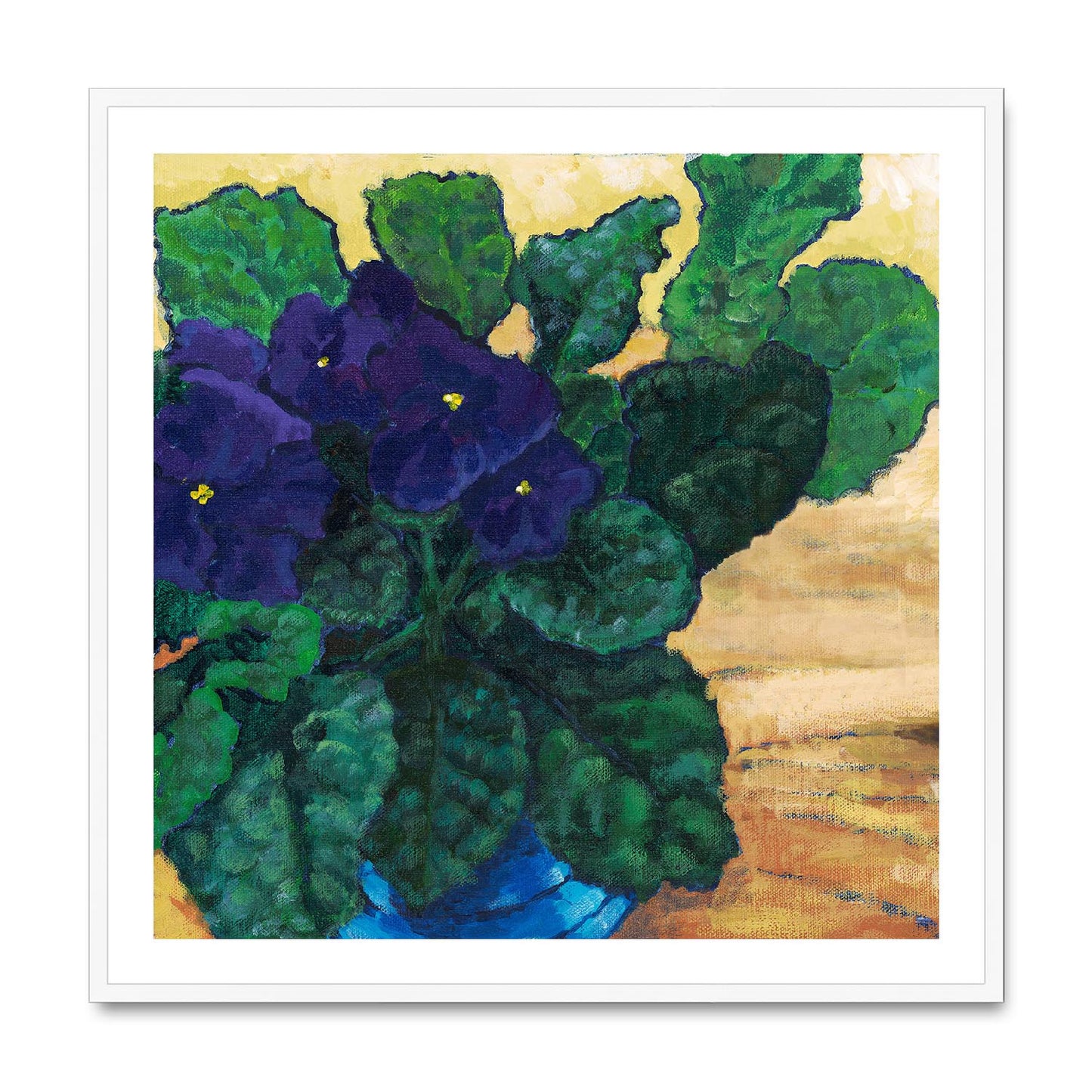 Framed Fine Art Print, White Mat,African Violets in Acrylic, FPS-1090, 36"x36", White Frame