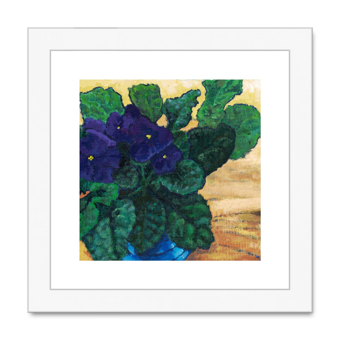 Framed Fine Art Print, White Mat,African Violets in Acrylic, FPS-1090, 8"x8", White Frame