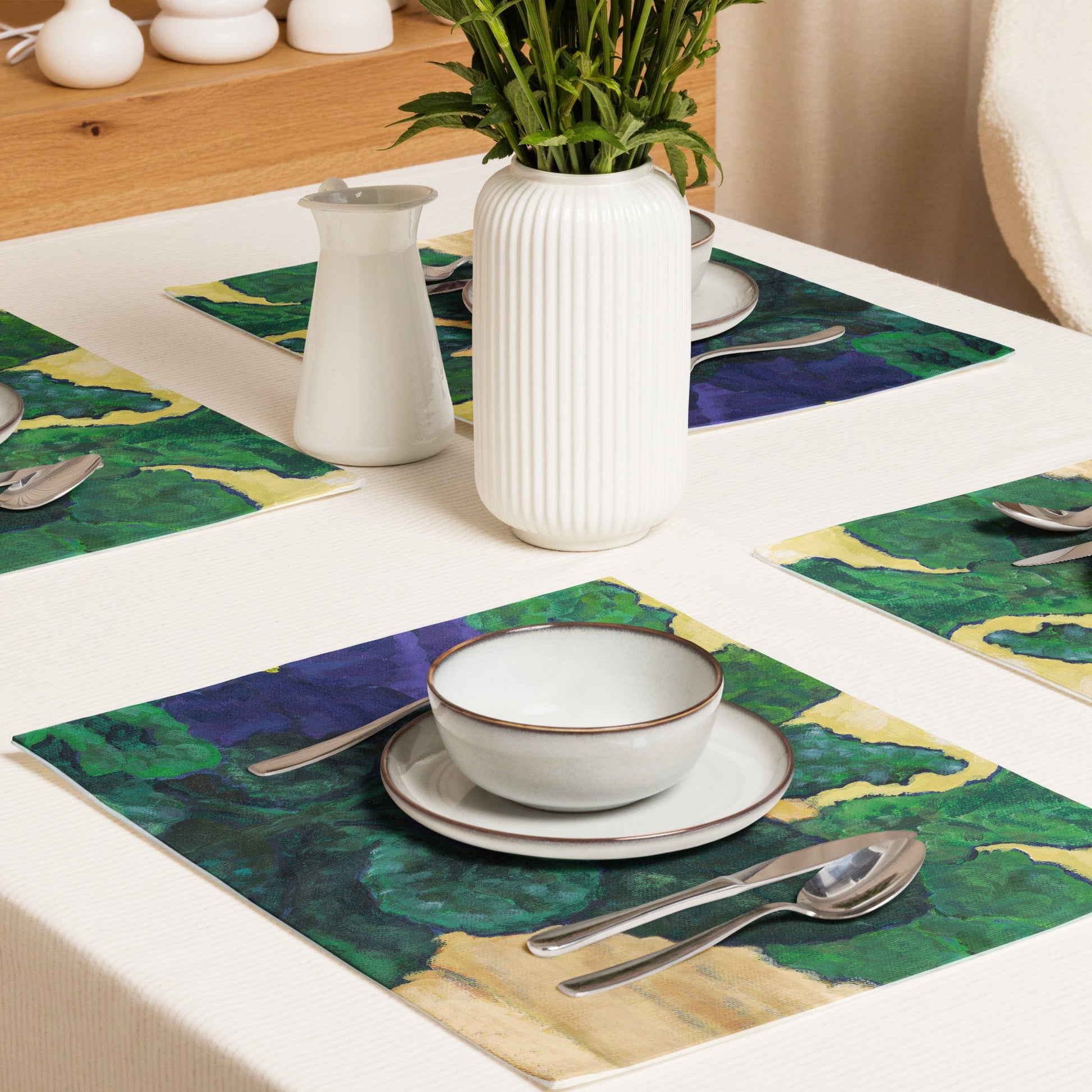 African Violets — Fine Art Polyester Placemats — 4-Pc Set #PSFL-1090