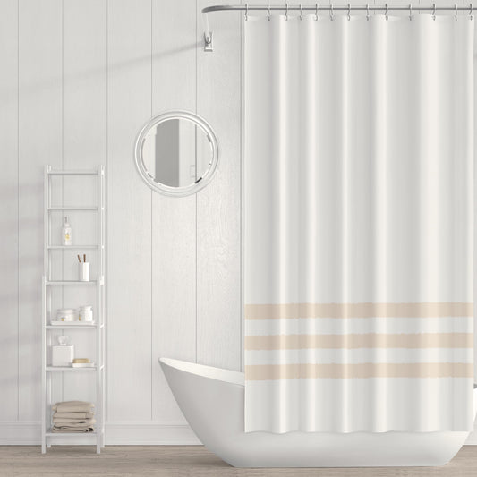 White Shower Curtain with Light Tan Hand-painted Stripe Print | SC-1091-550