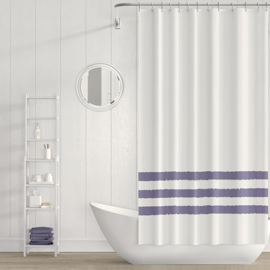 White Shower Curtain with Purple Hand-painted Stripe Print | SC-1092-150
