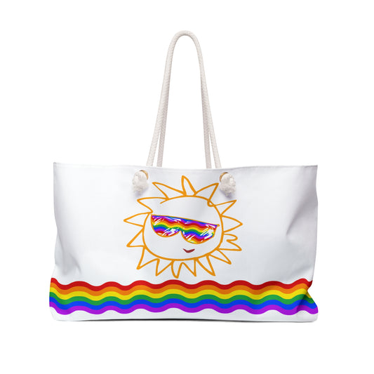 White Beach Tote / Weekender Bag with Sunfilled Rainbow Vibes | WBPT
