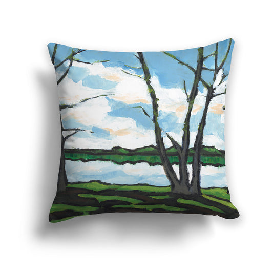 Square Throw Pillow with fine art painting of a Lakeshore