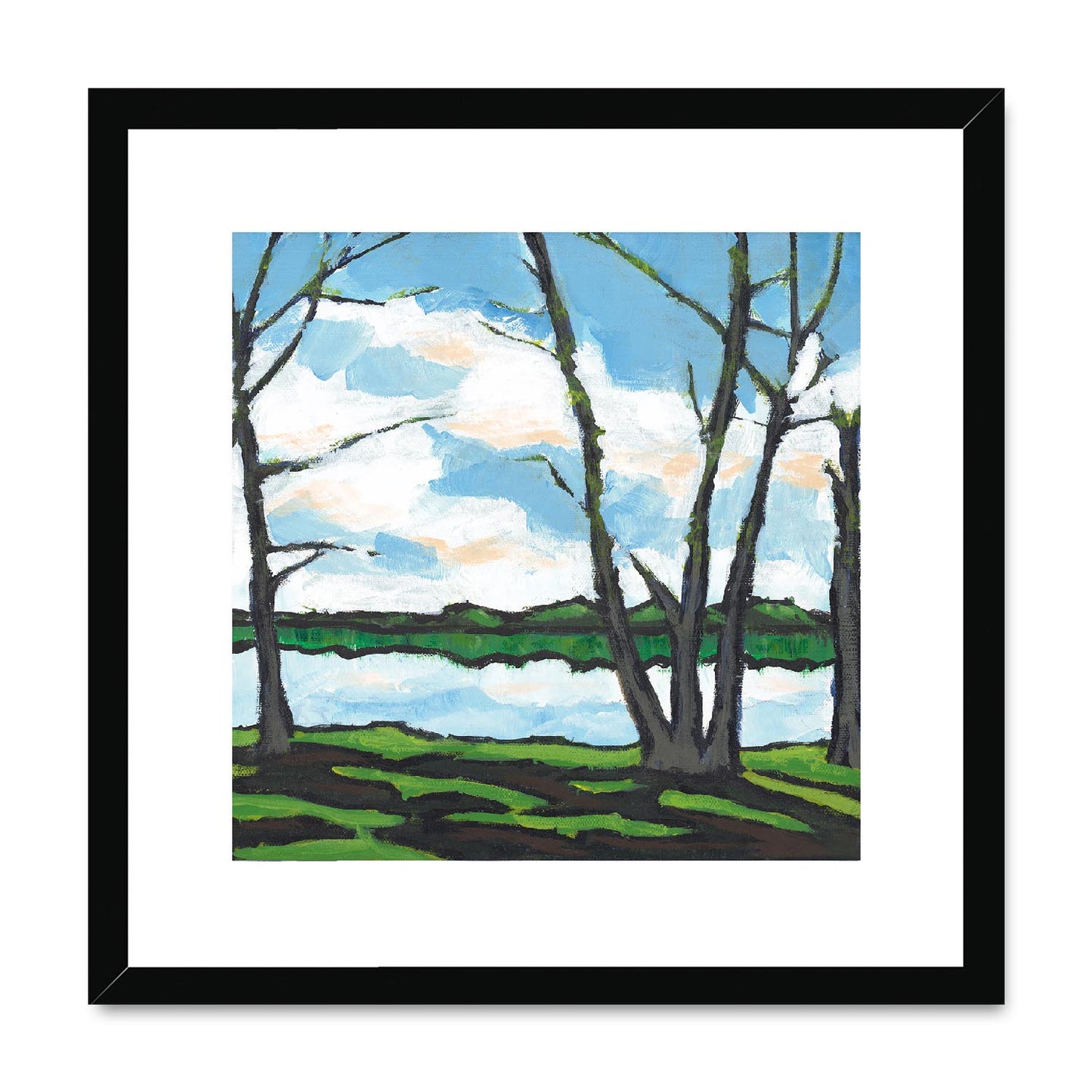 Framed Fine Art Print, White Mat,Lakeshore in Acrylic, FPS-1101, 16"x16", Black Frame