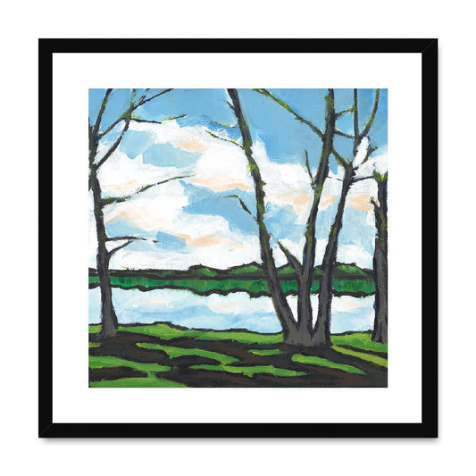 Framed Fine Art Print, White Mat,Lakeshore in Acrylic, FPS-1101, 20"x20", Black Frame