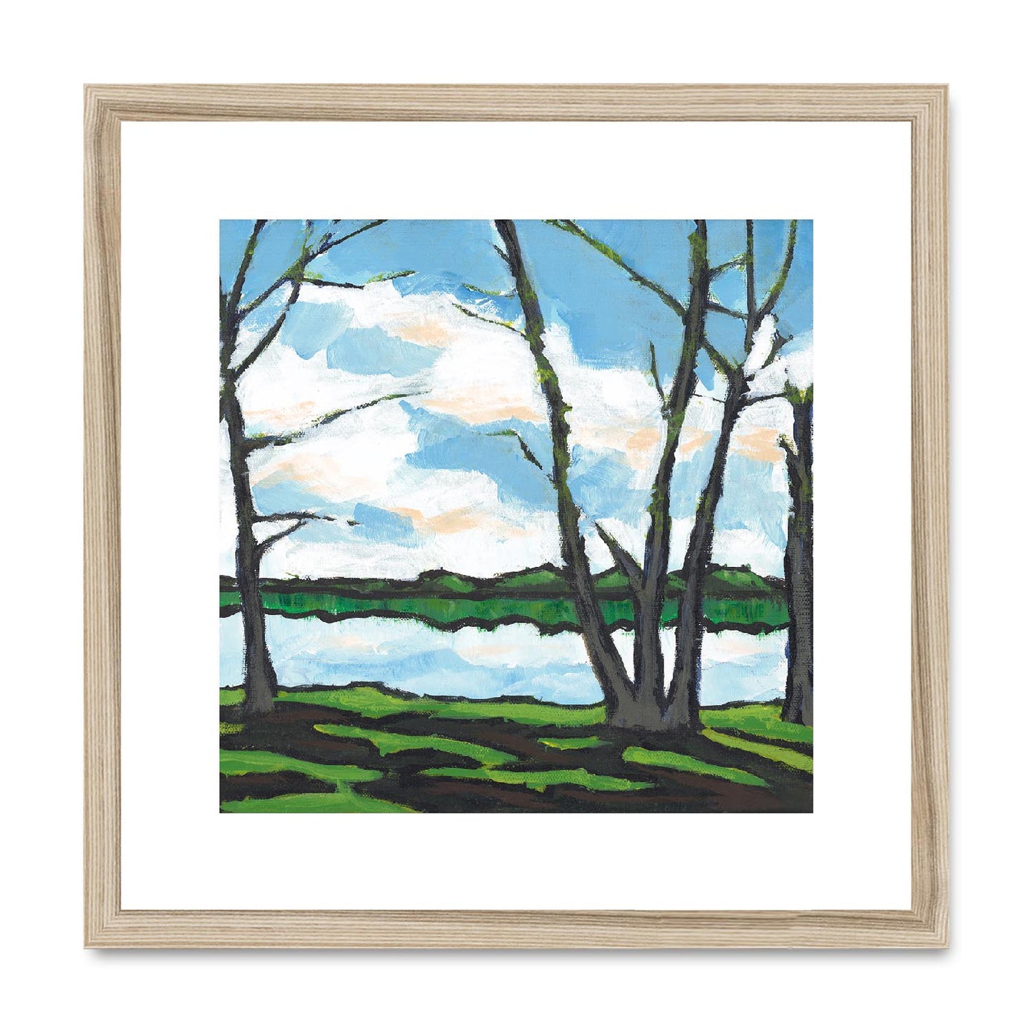 Framed Fine Art Print, White Mat,Lakeshore in Acrylic, FPS-1101, 16"x16", Natural Frame