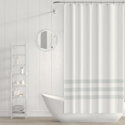 White Shower Curtain with Light Grey Hand-painted Stripe Print | SC-1101-500