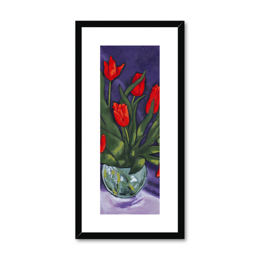 Framed Fine Art Print, White Mat - 12x24 inches | Red Tulips, FPT-1110-1142-001