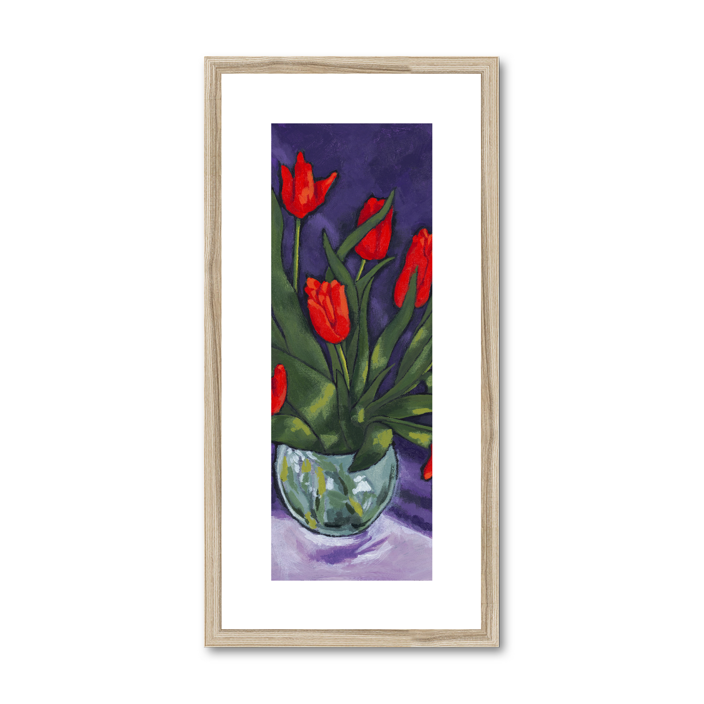 Framed Fine Art Print, White Mat - 12x24 inches | Red Tulips, FPT-1110-1142-001