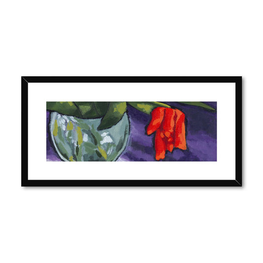 Framed Fine Art Print, White Mat - 24x12 inches | Red Tulip
