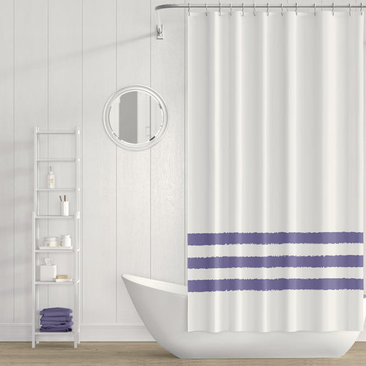 White Shower Curtain with Purple Hand-painted Stripe Print | SC-1111-300