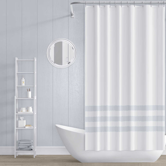 White Shower Curtain with Light Grey Stripe Print | SC-1121-600