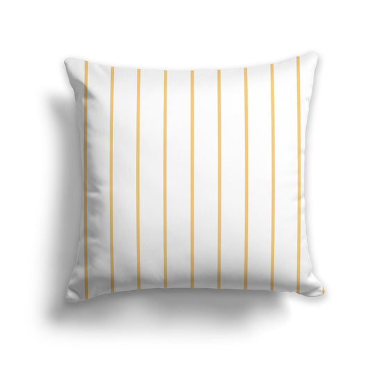 White Throw Pillow with Fine Yellow-orange Vertical Stripes on Front | Faux Suede | 14 x 14 inches
