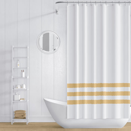 White Shower Curtain with Yellow-orange Stripe Print | SC-1131-400