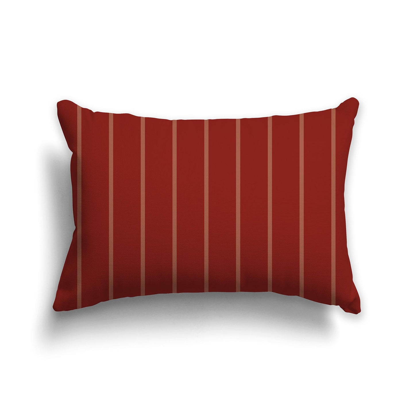 Red-orange Lumbar Throw Pillow with Light Red-orange Vertical Stripes