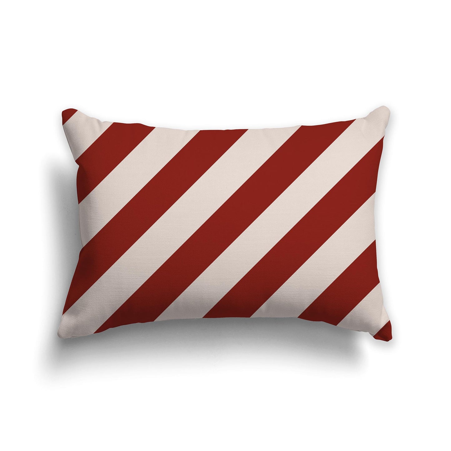 Lumbar Throw Pillow with Red-orange and Off-white Diagonal Bars