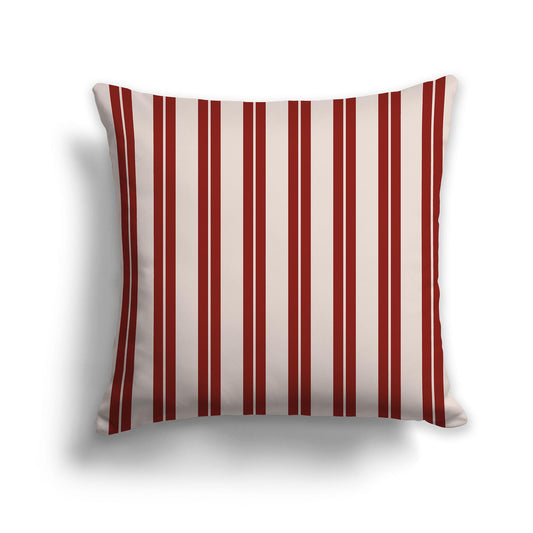 Square Throw Pillow with Red-orange and Off-white Multistripe Pattern