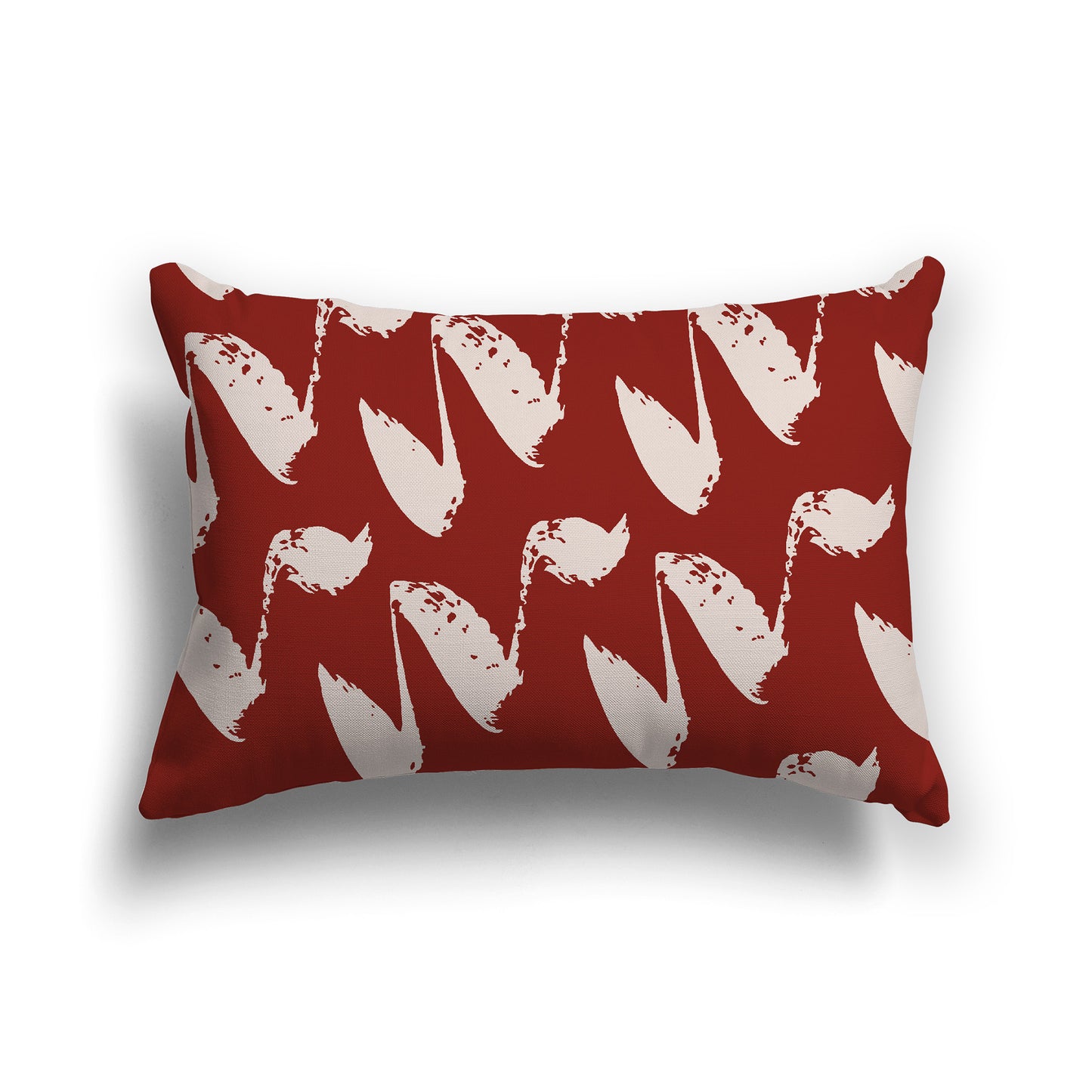 Lumbar Throw Pillow with Red-orange and Off-white Squiggle Pattern