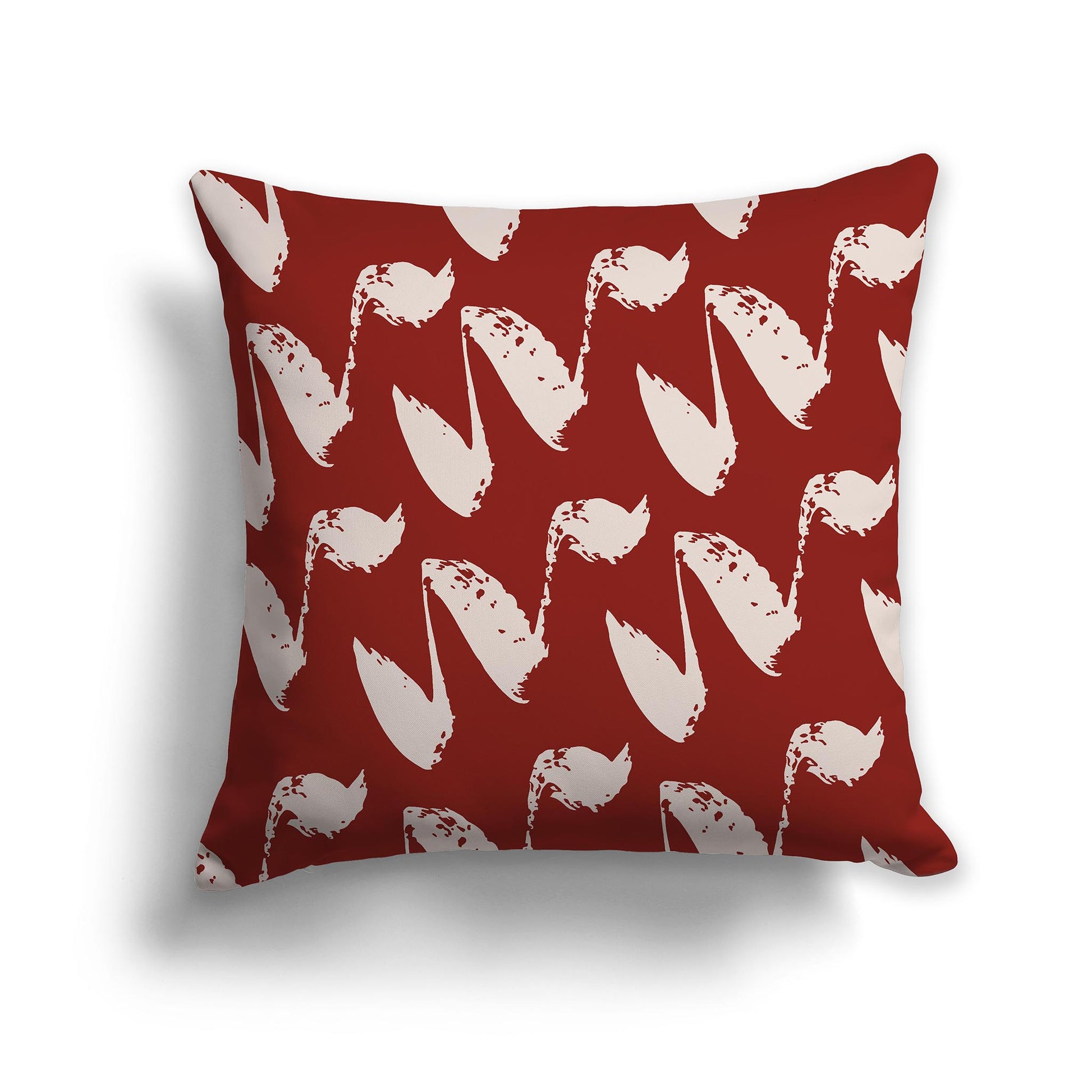 Square Throw Pillow with Red-orange and Off-white Squiggle Pattern