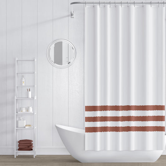 White Shower Curtain with Medium Rust-red Hand-painted Stripe Print | SC-1134-A67