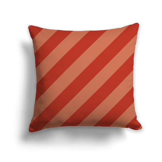 Square Throw Pillow with Two-tone Red-orange Diagonal Bars