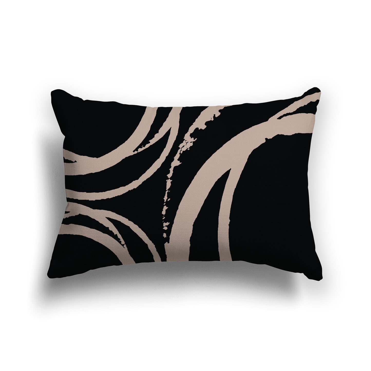 Lumbar Throw Pillow with Black and Dark Taupe Abstract Circles