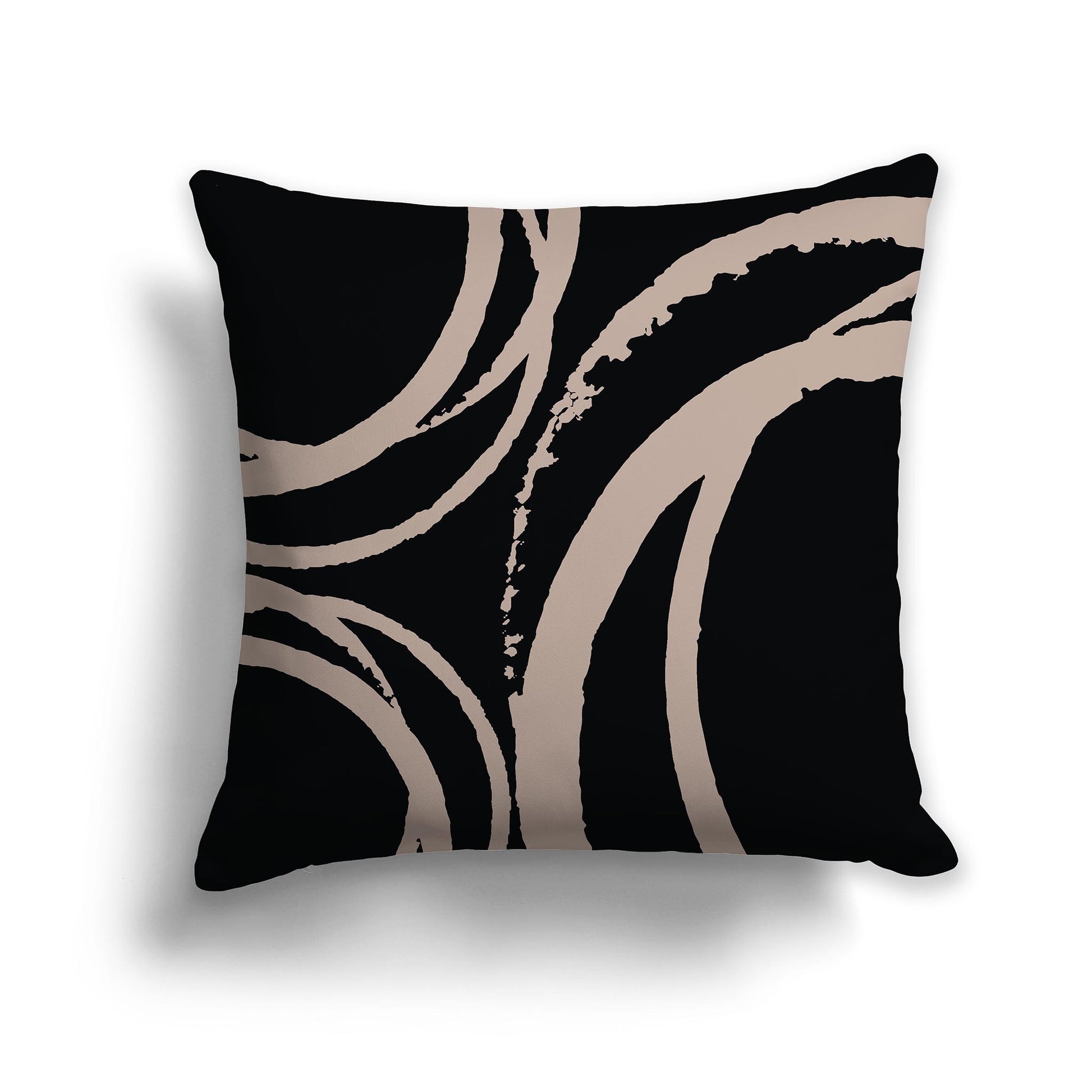 Square Throw Pillow with Black and Dark Taupe Abstract Circles