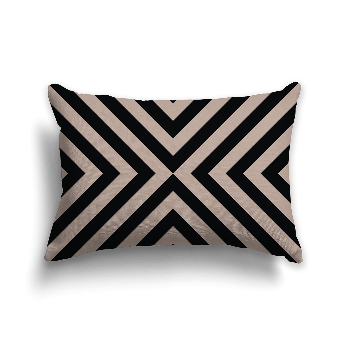Lumbar Throw Pillow with Black and Dark Taupe Radiating Diagonal Bars