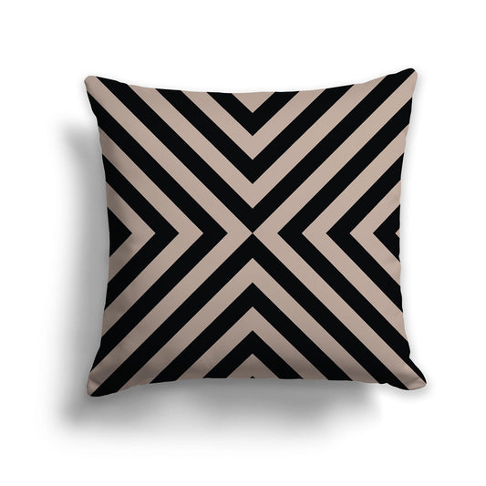 Square Throw Pillow with Black and Dark Taupe Radiating Diagonal Bars
