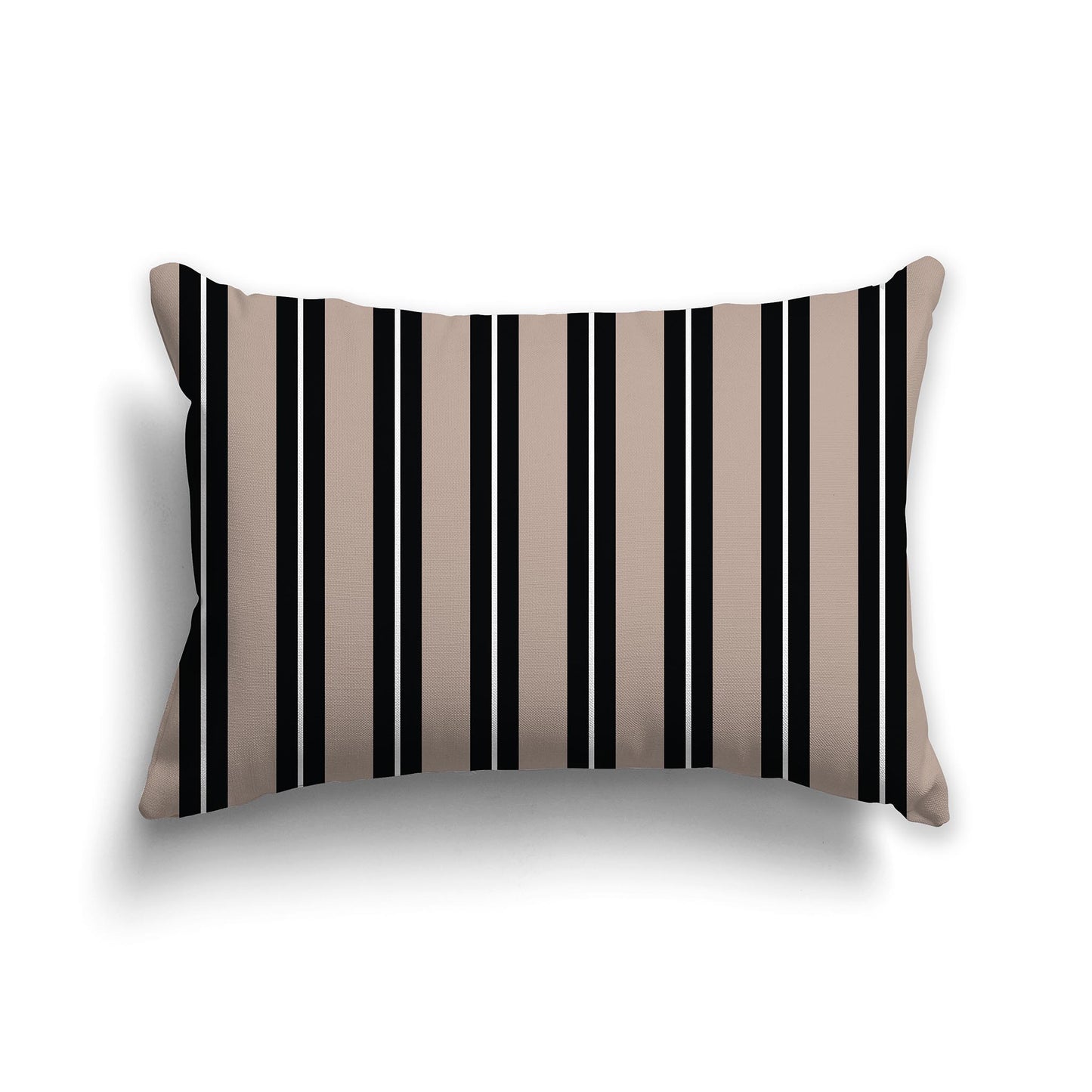 Lumbar Throw Pillow with Black, Dark Taupe and White Multistripe Pattern