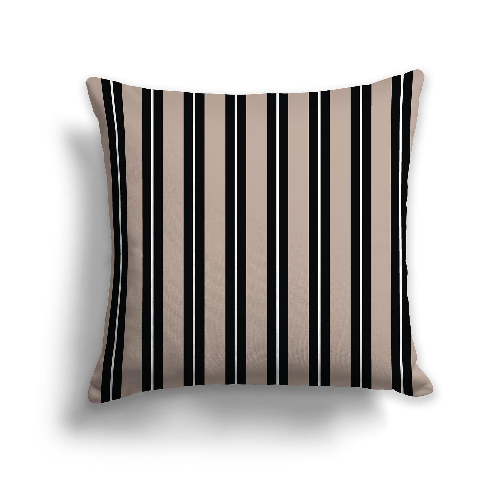 Square Throw Pillow with Black, Dark Taupe and White Multistripe Pattern
