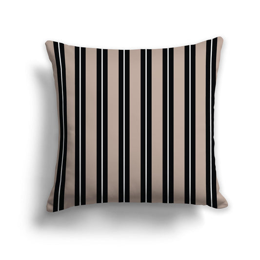 Square Throw Pillow with Black, Dark Taupe and White Multistripe Pattern